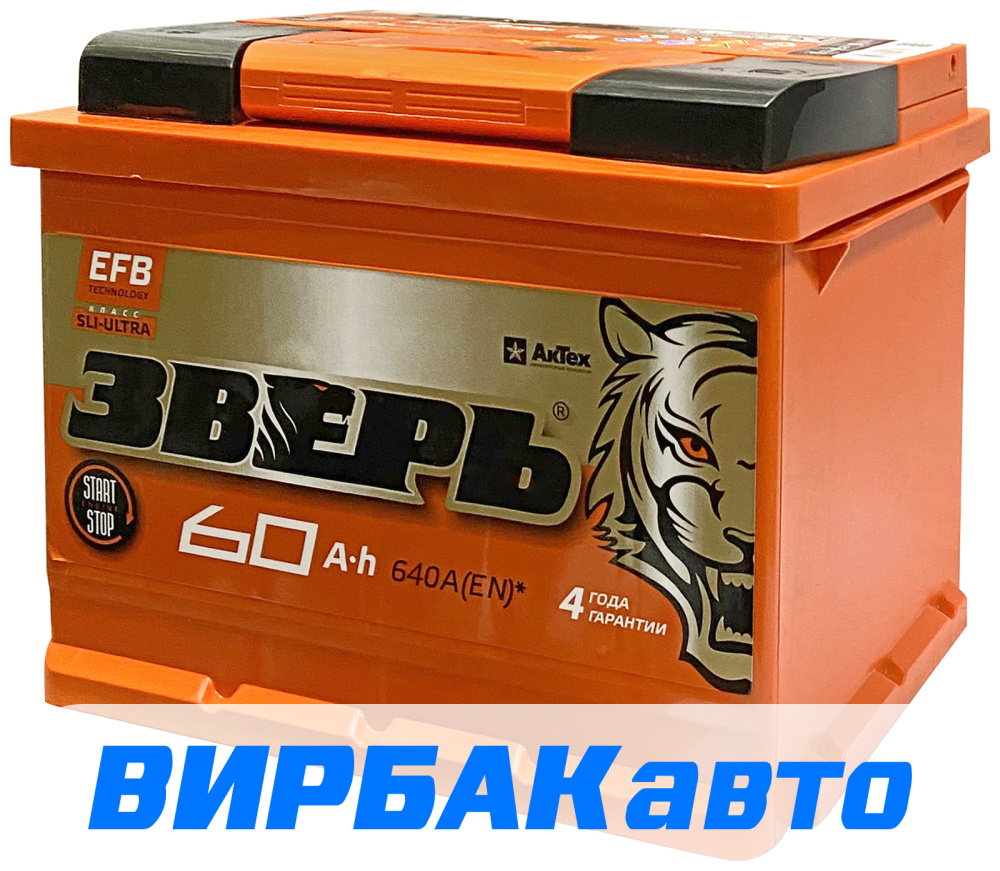 Купить Аккумулятор ЗВЕРЬ EFB 60 Ач 640 А прямая полярность, 2022 г ...